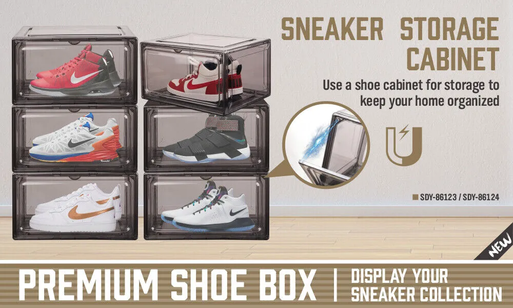 10Pcs Premium Acrylic Shoe Box Sneaker Display Storage Case  Boxes Magnetic Door Au