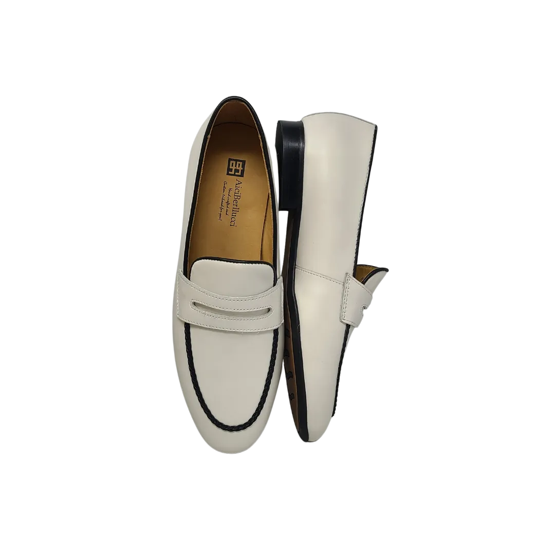 AicBerlucci Loraine Ladies Off White Leather Loafer Shoes