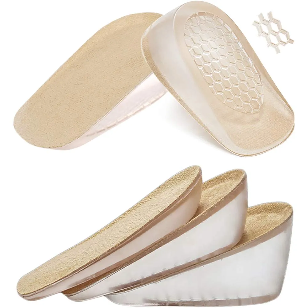 Ailaka 2 Pairs Gel Height Increase Insole, Invisible Heel Lift Inserts, Elastic Shock Absorption Pads 3 Heights for Men & Women Heel Height: 1.5cm Beige (2 Pair)