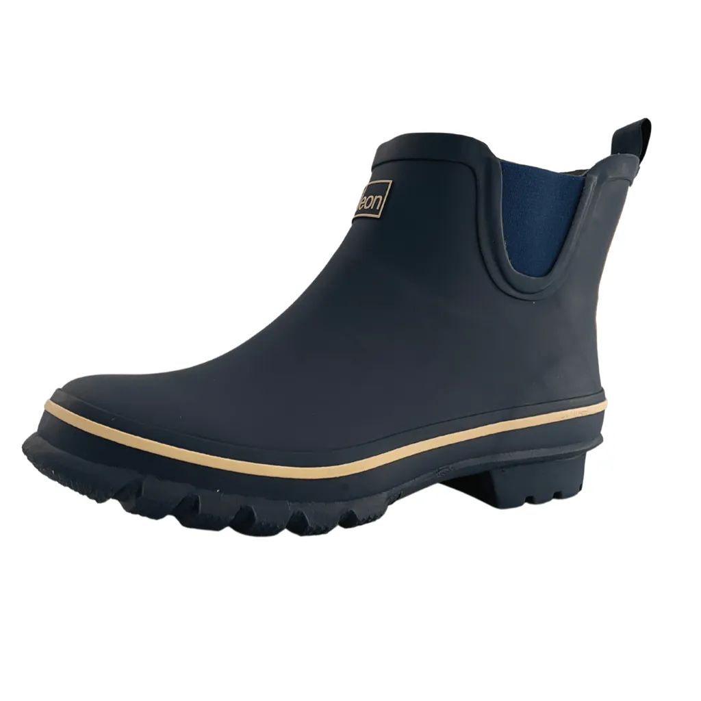 Ankle Height Rain Boots - Navy Blue with Cream Trim - Wide Foot - Easy to Slip On