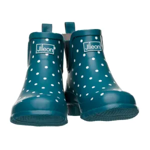 Ankle Height Rain Boots - Teal with White Spots - Wide Foot - Easy to Slip On