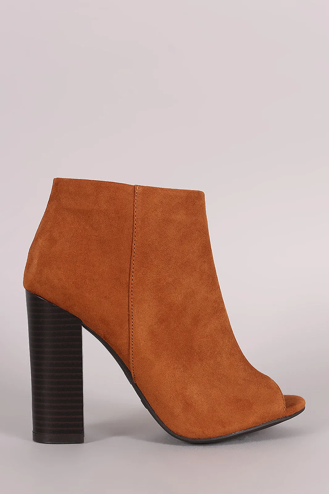 Bamboo Suede Peep Toe Chunky Heeled Booties