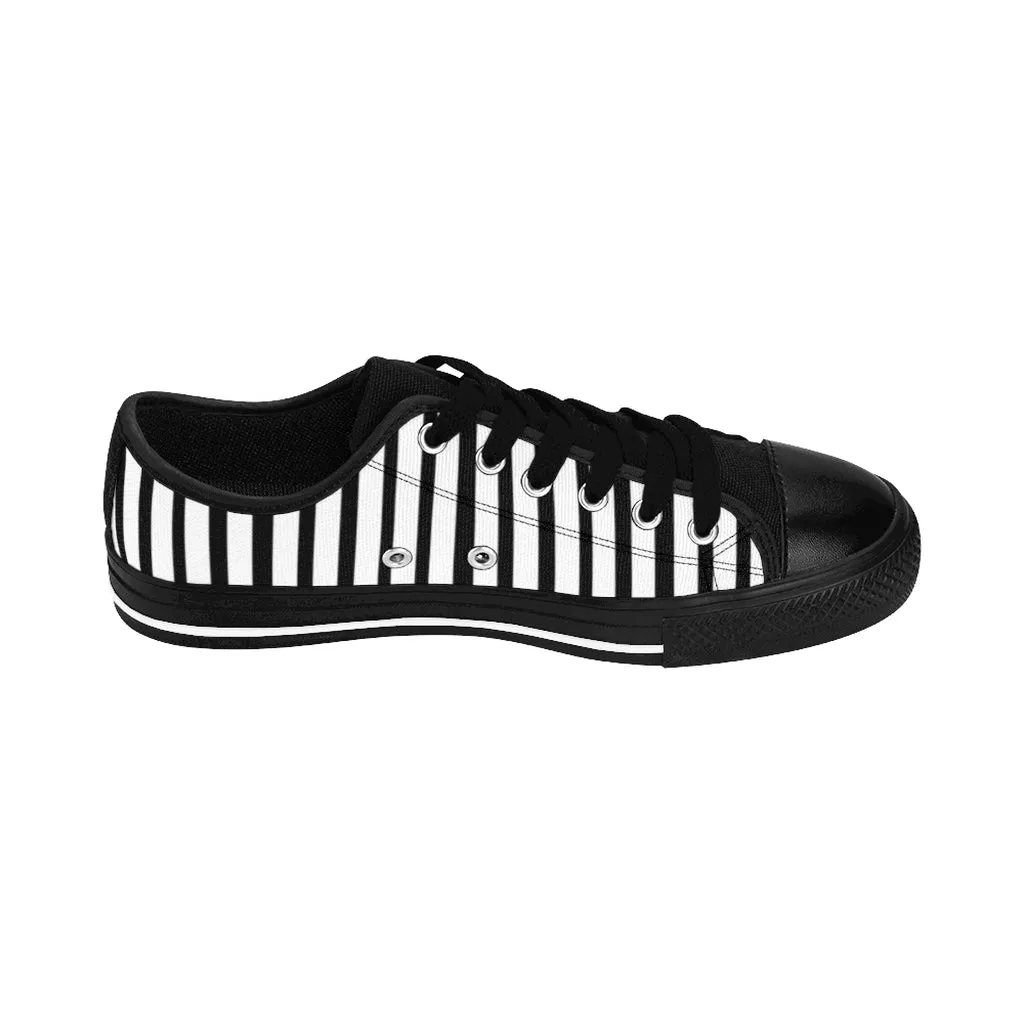 Black White Striped Women's Sneakers, Modern Low Top Running Shoes For Ladies (US Size: 6-12)