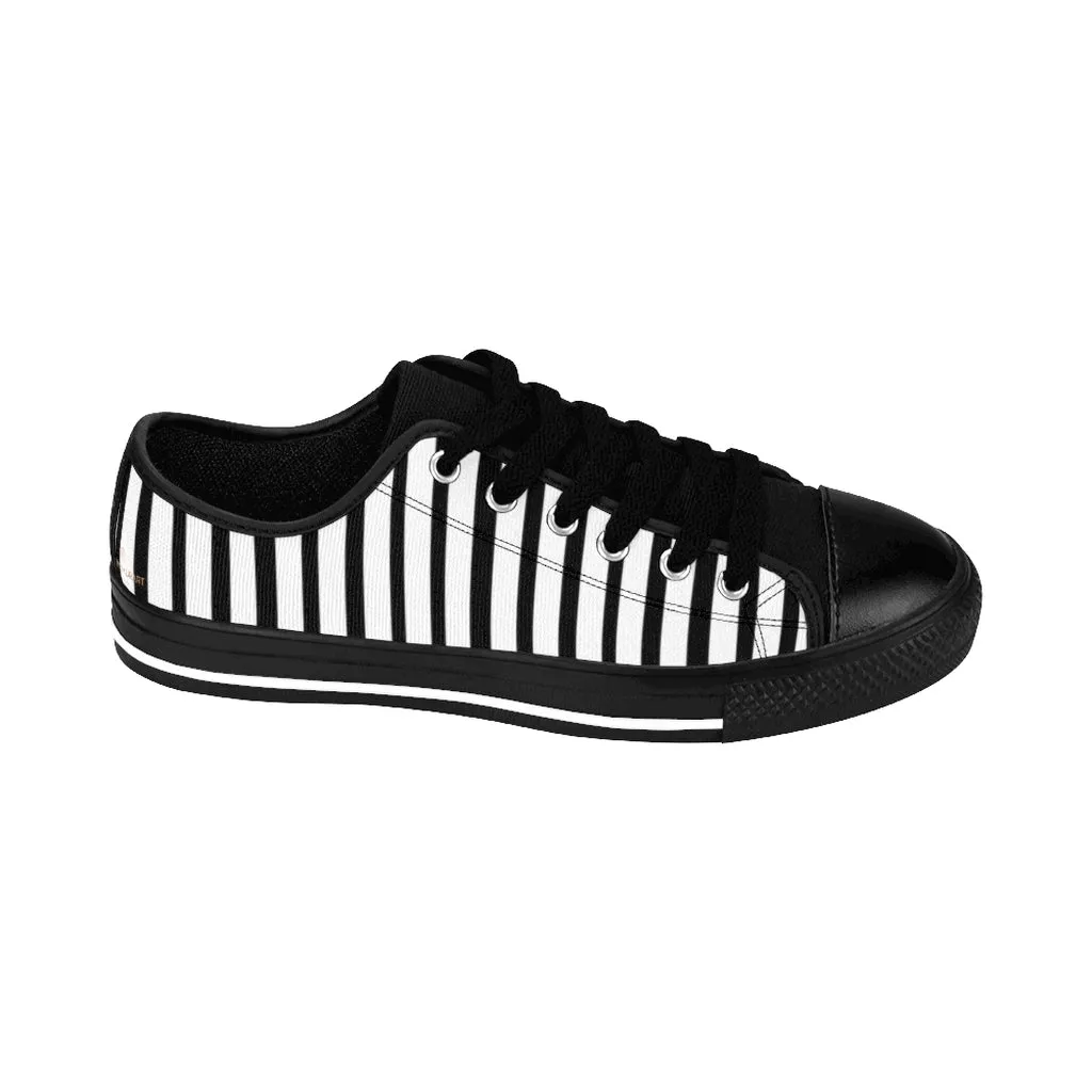 Black White Striped Women's Sneakers, Modern Low Top Running Shoes For Ladies (US Size: 6-12)