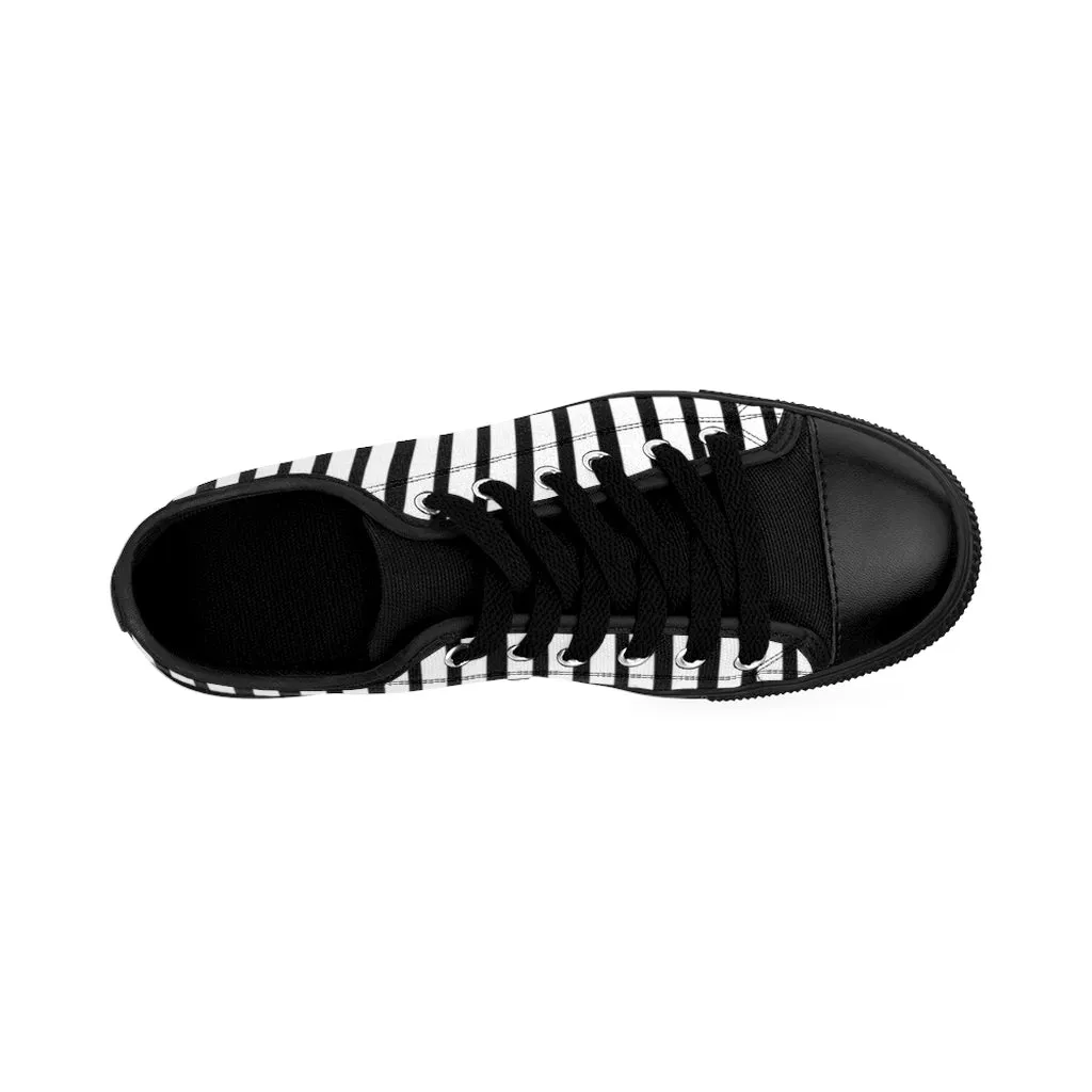 Black White Striped Women's Sneakers, Modern Low Top Running Shoes For Ladies (US Size: 6-12)