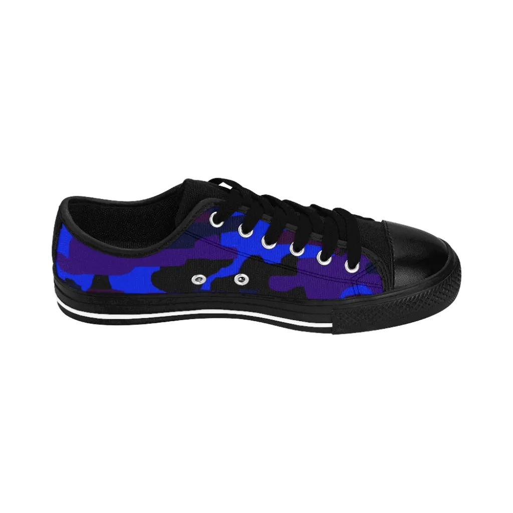 Blue Purple Camo Women's Sneakers, Army Military Camouflage Printed Fashion Canvas Tennis Shoes