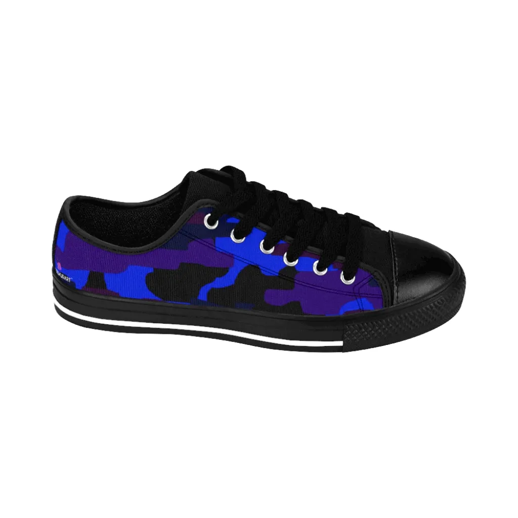 Blue Purple Camo Women's Sneakers, Army Military Camouflage Printed Fashion Canvas Tennis Shoes