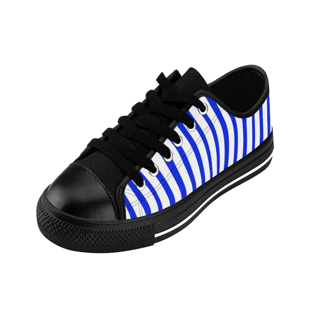 Blue White Striped Women's Sneakers, Modern Stripes Tennis Shoes For Ladies (US Size: 6-12)