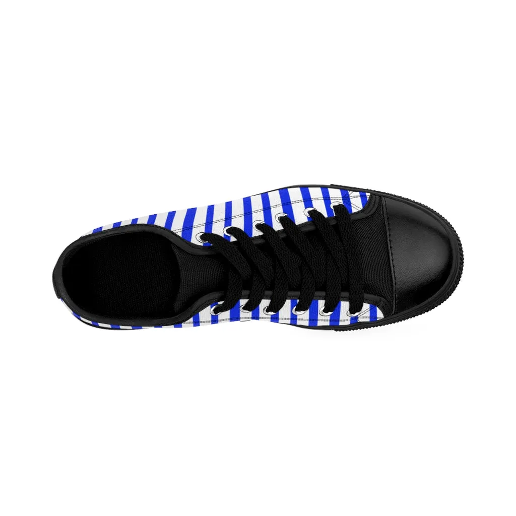 Blue White Striped Women's Sneakers, Modern Stripes Tennis Shoes For Ladies (US Size: 6-12)