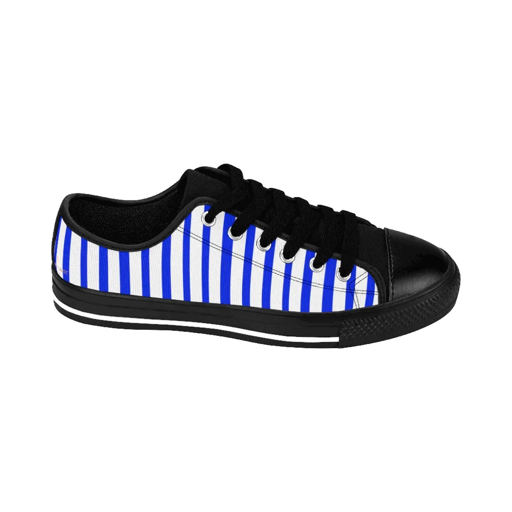 Blue White Striped Women's Sneakers, Modern Stripes Tennis Shoes For Ladies (US Size: 6-12)