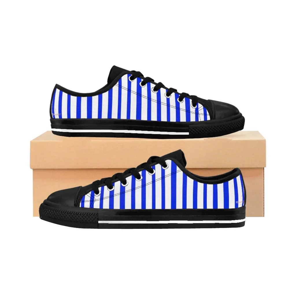 Blue White Striped Women's Sneakers, Modern Stripes Tennis Shoes For Ladies (US Size: 6-12)