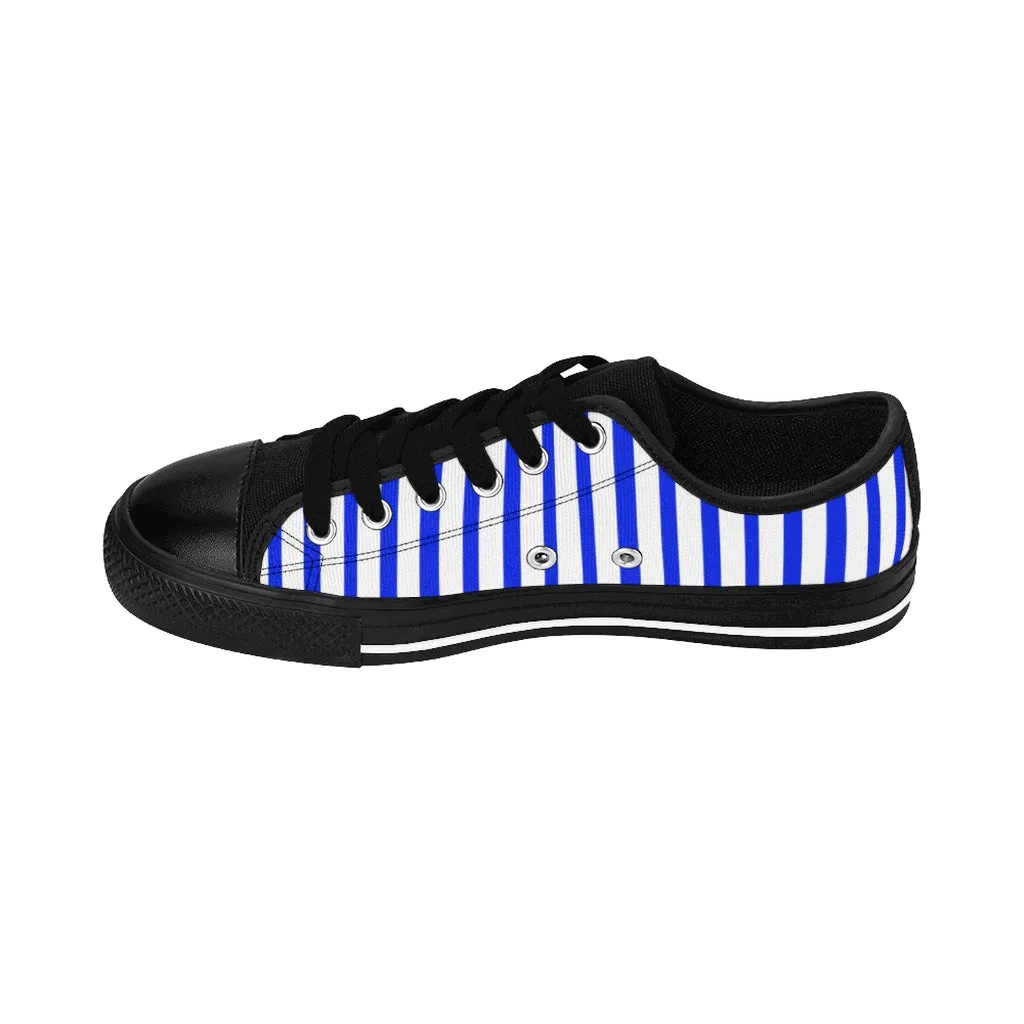 Blue White Striped Women's Sneakers, Modern Stripes Tennis Shoes For Ladies (US Size: 6-12)