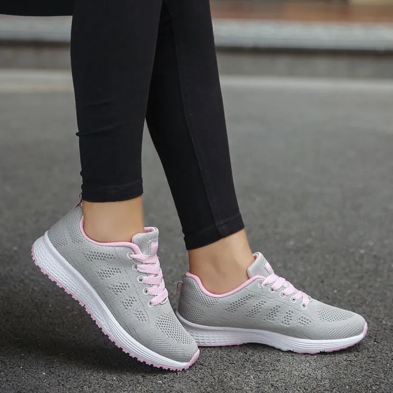 Breathable Walking Mesh Lace-Up Flat Shoes Sneakers / Women's Aesthetic Shoes