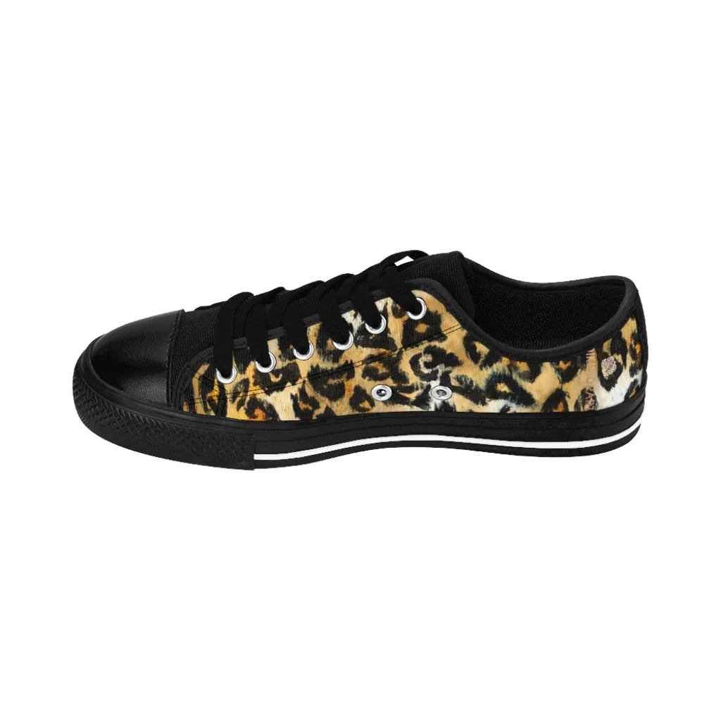 Brown Leopard Print Women's Sneakers, Brown Leopard Animal Print Fashion Tennis Canvas Shoes For Ladies