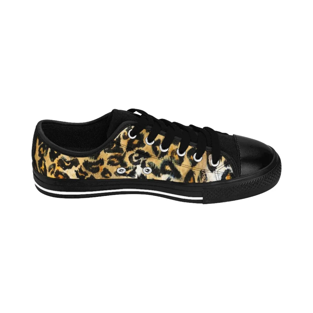 Brown Leopard Print Women's Sneakers, Brown Leopard Animal Print Fashion Tennis Canvas Shoes For Ladies