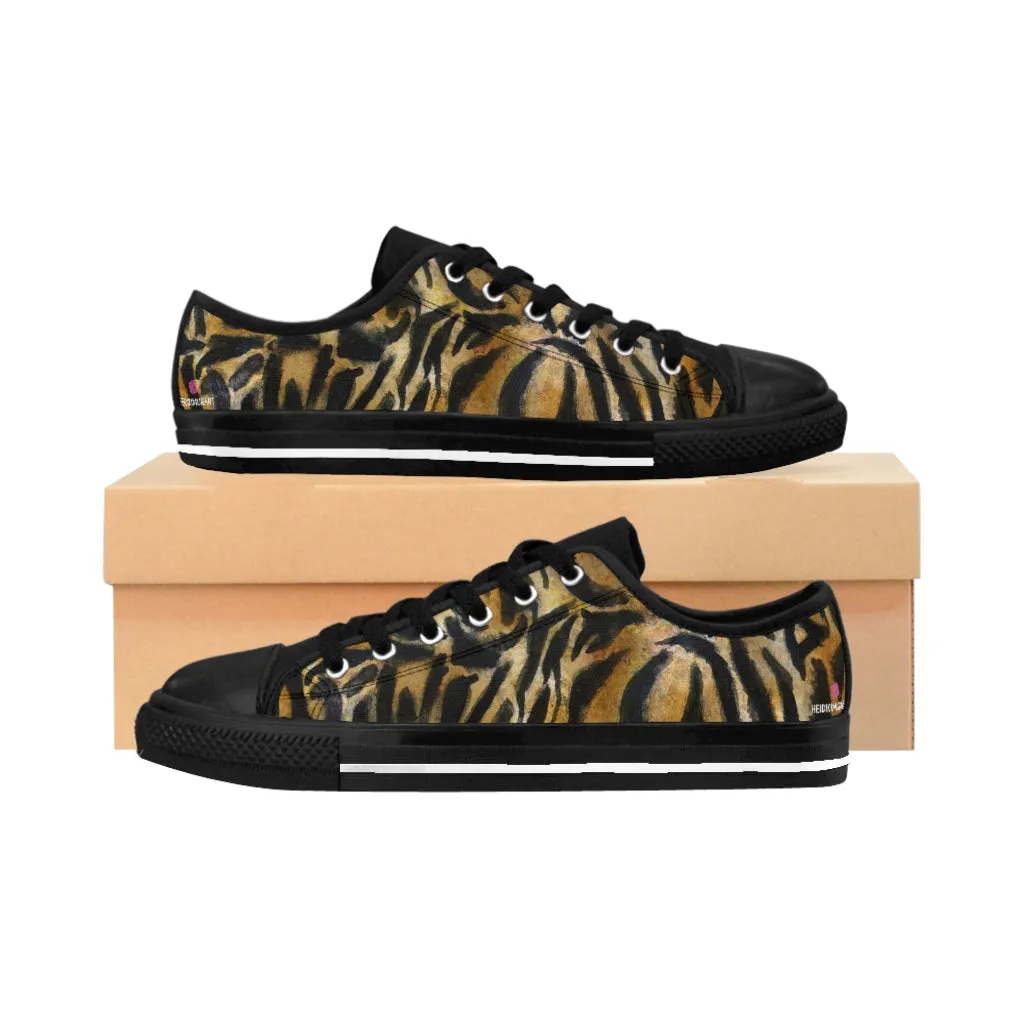 Brown Tiger Stripes Women's Sneakers, Wild Animal Print Low Top Tennis Shoes For Ladies (US Size: 6-12)