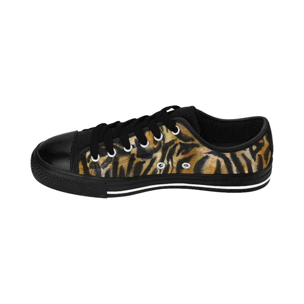 Brown Tiger Stripes Women's Sneakers, Wild Animal Print Low Top Tennis Shoes For Ladies (US Size: 6-12)