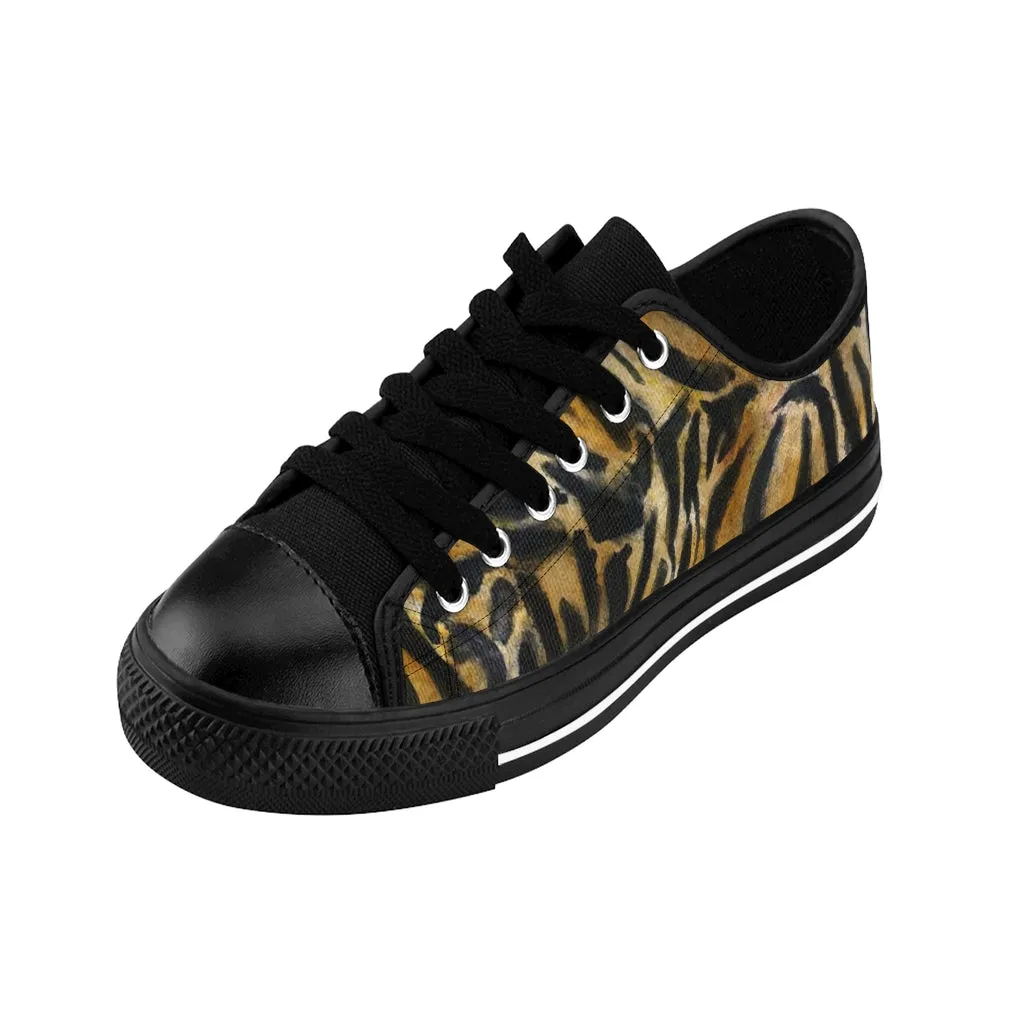 Brown Tiger Stripes Women's Sneakers, Wild Animal Print Low Top Tennis Shoes For Ladies (US Size: 6-12)