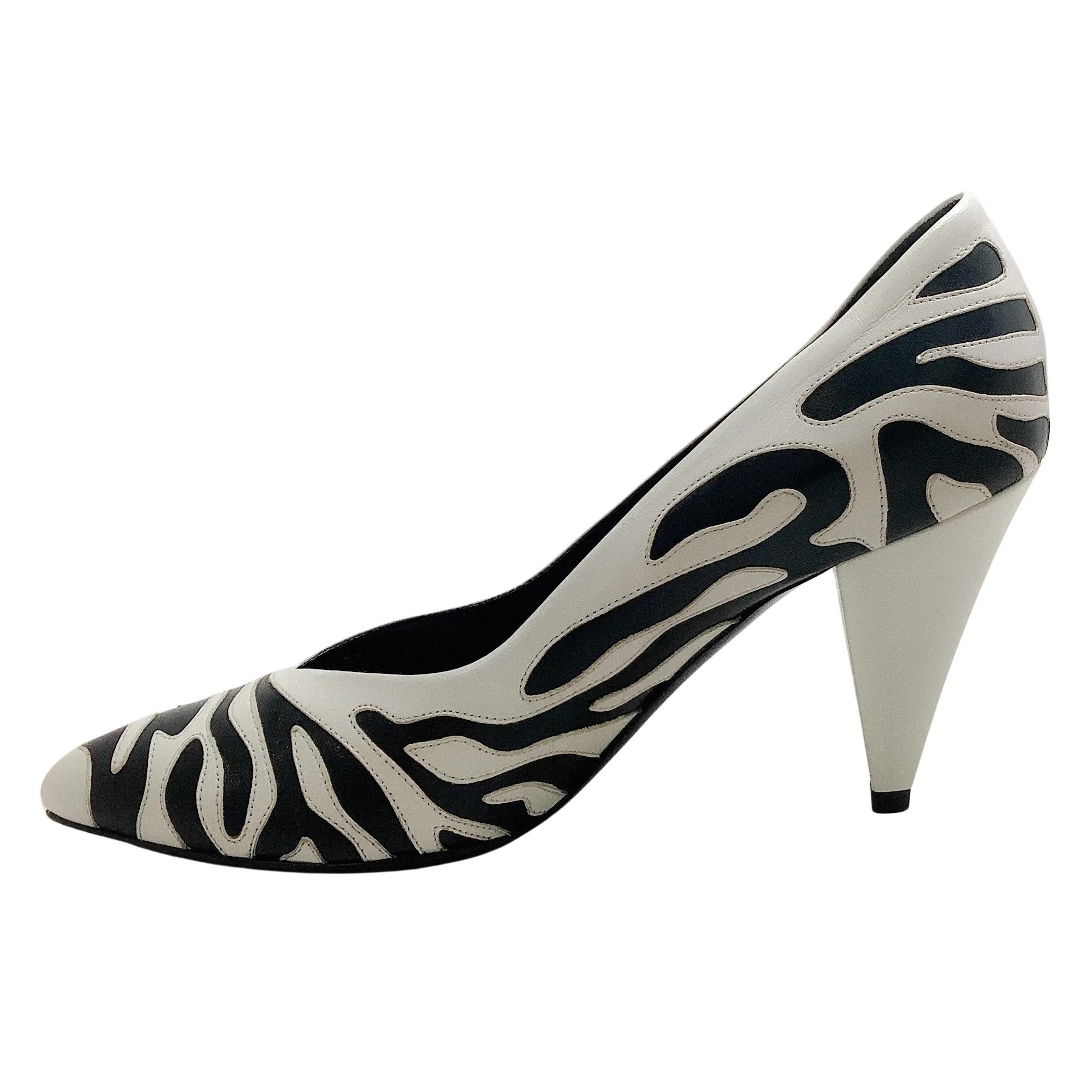 Celine White / Black Zebra Pump 85