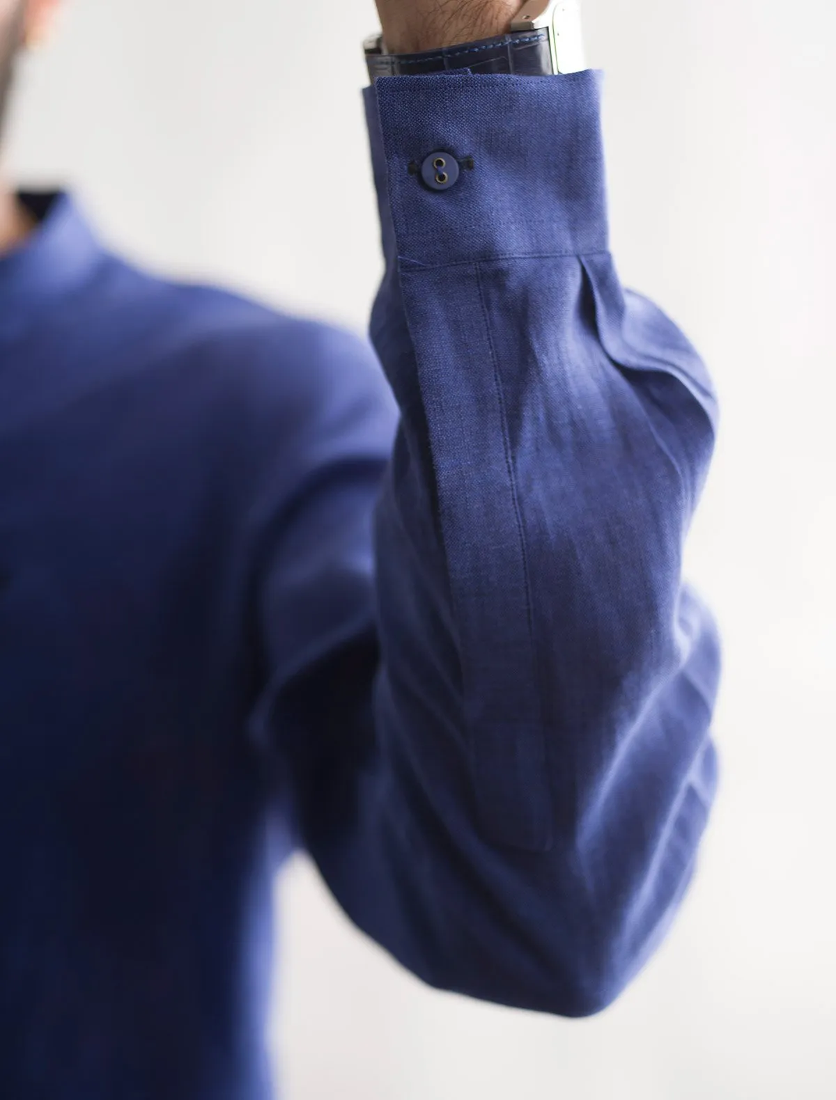 COBALT LINEN KURTA AND PANT PAJAMA