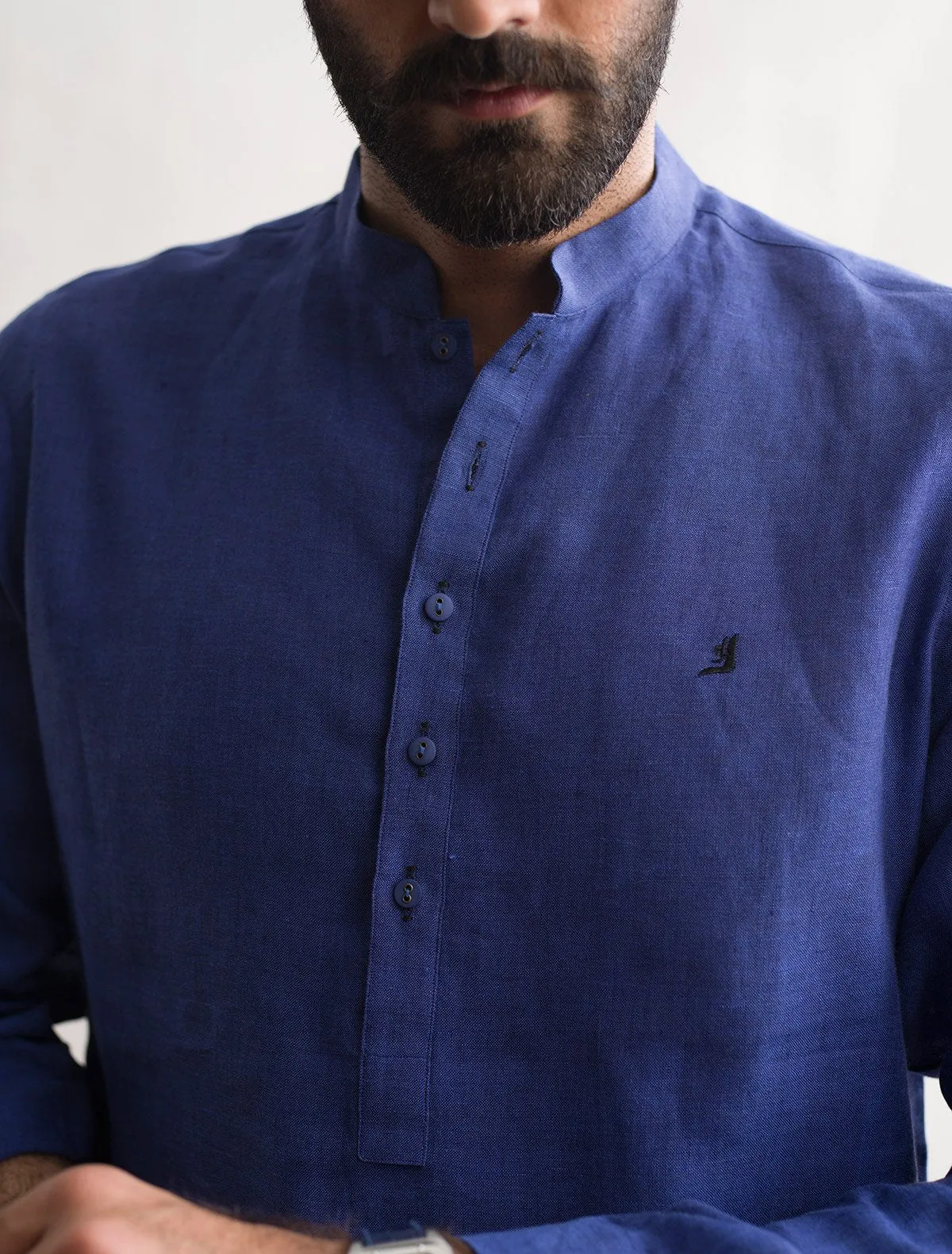 COBALT LINEN KURTA AND PANT PAJAMA