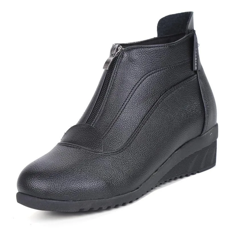 Comfortable Mid Heel Zippered Ankle Boots for Dancing