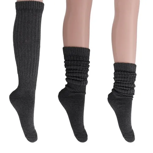 Cotton Women's Extra Long Heavy Slouch Socks, 6 Pairs Shoe Size 5-10