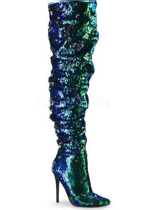 COURTLY-3011 [Green Iridescent Sequin] | BOOTS [PREORDER]