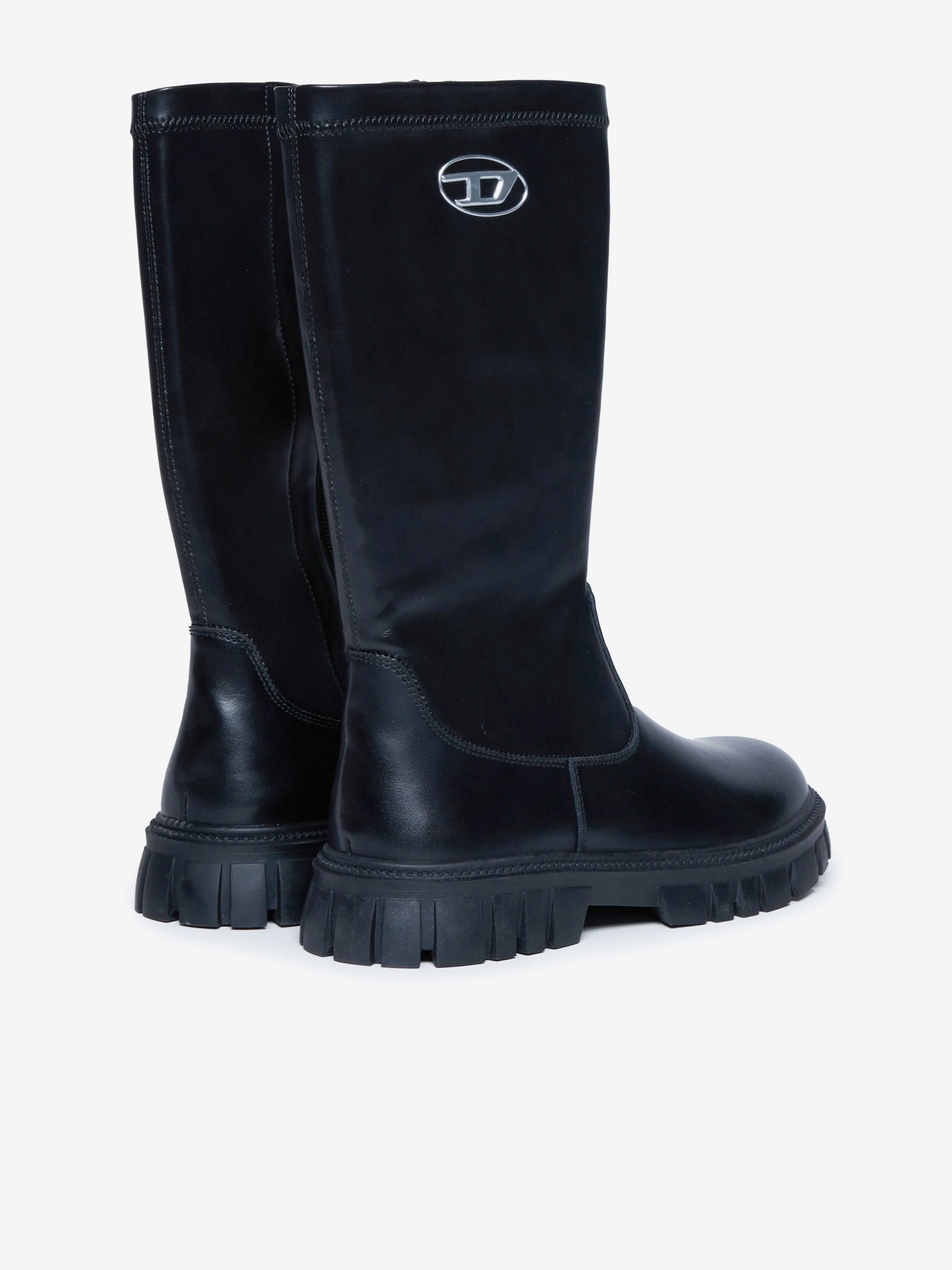 Diesel Girls Leather Logo Boots in Black