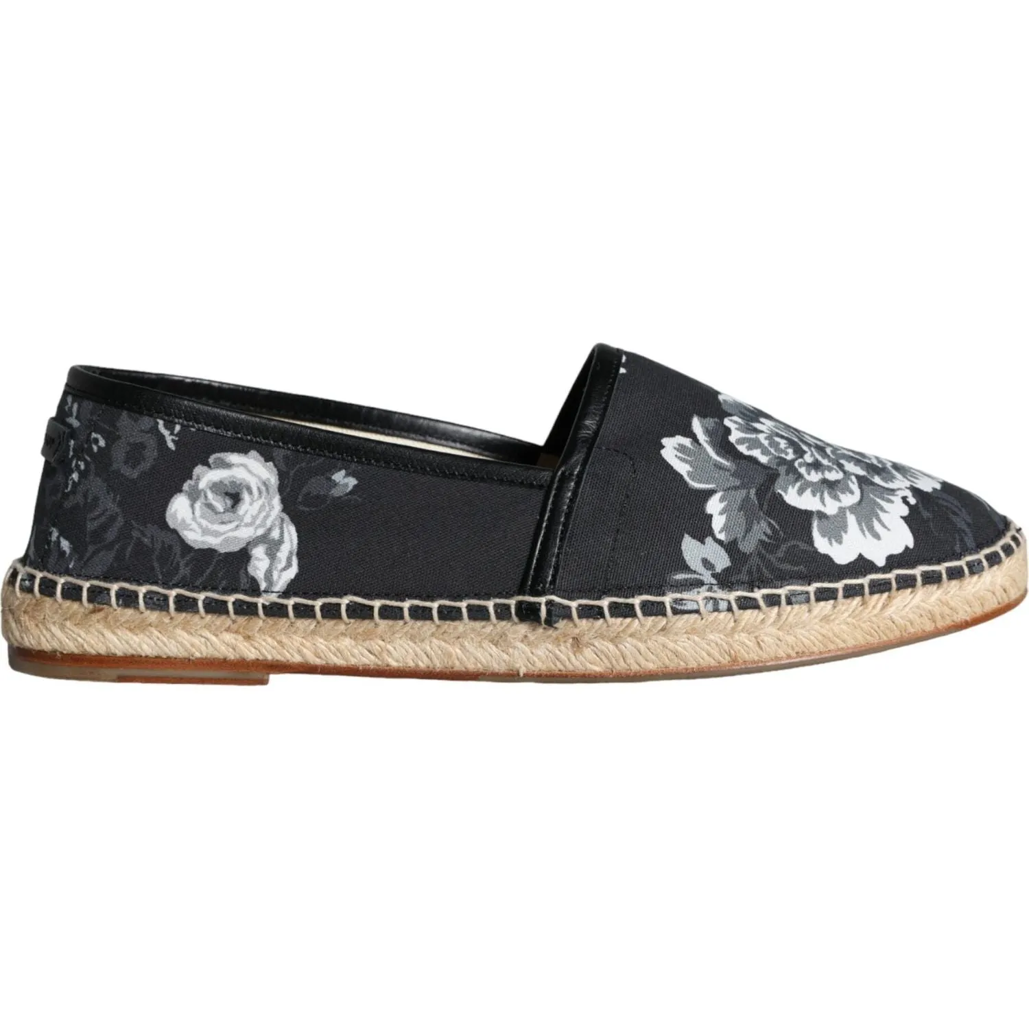 Dolce & Gabbana Black Floral Cotton Leather Espadrilles Shoes