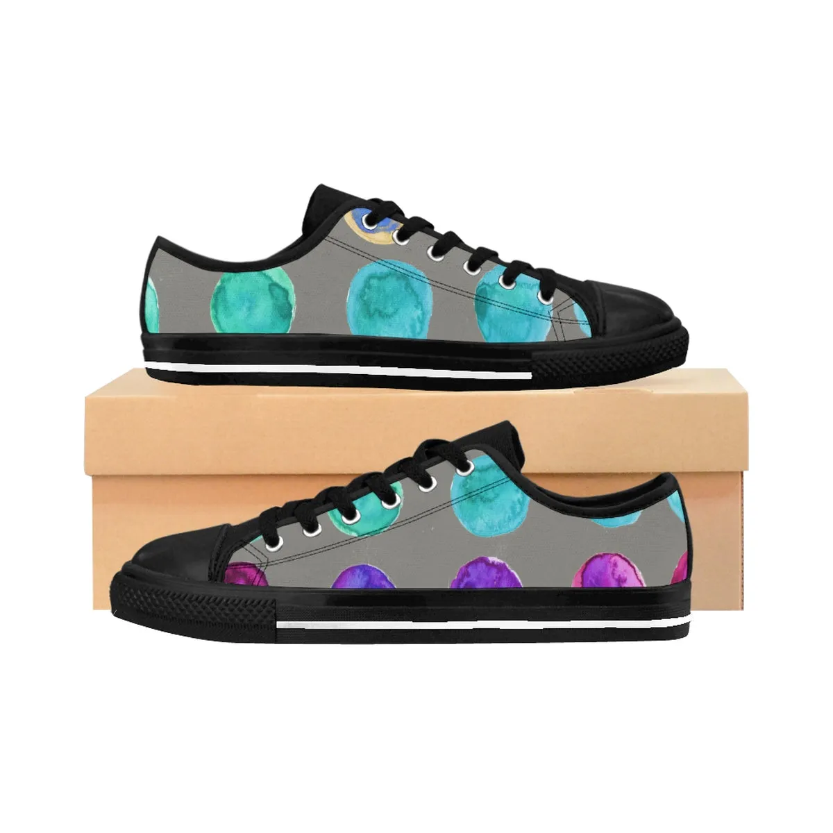 Dotted Women's Running Shoes, Colorful Abstract Polka Dots Print Low Top Sneakers Shoes