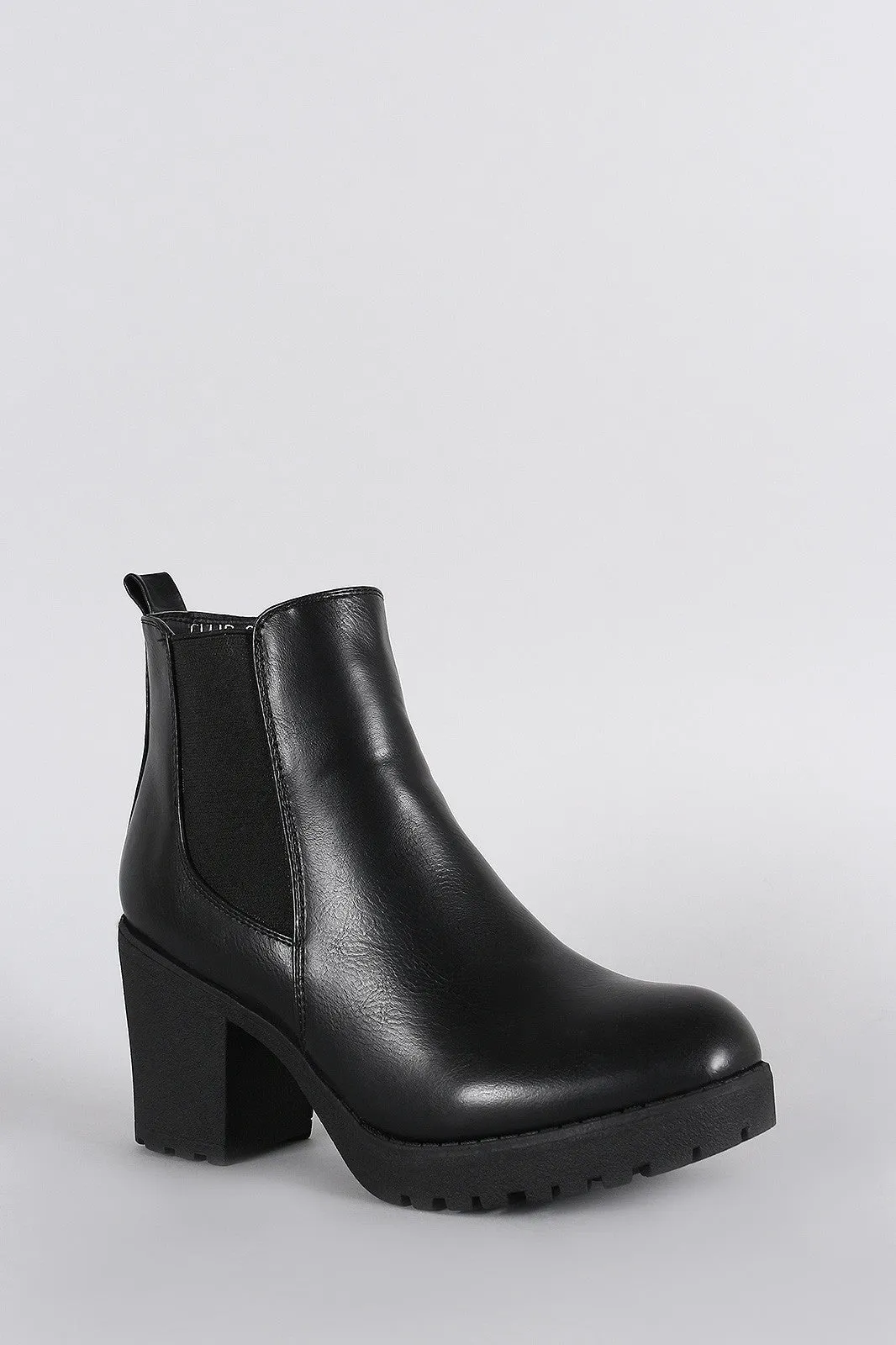 Elastic Gores Lug Platform Chunky Heeled Booties