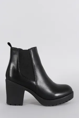 Elastic Gores Lug Platform Chunky Heeled Booties