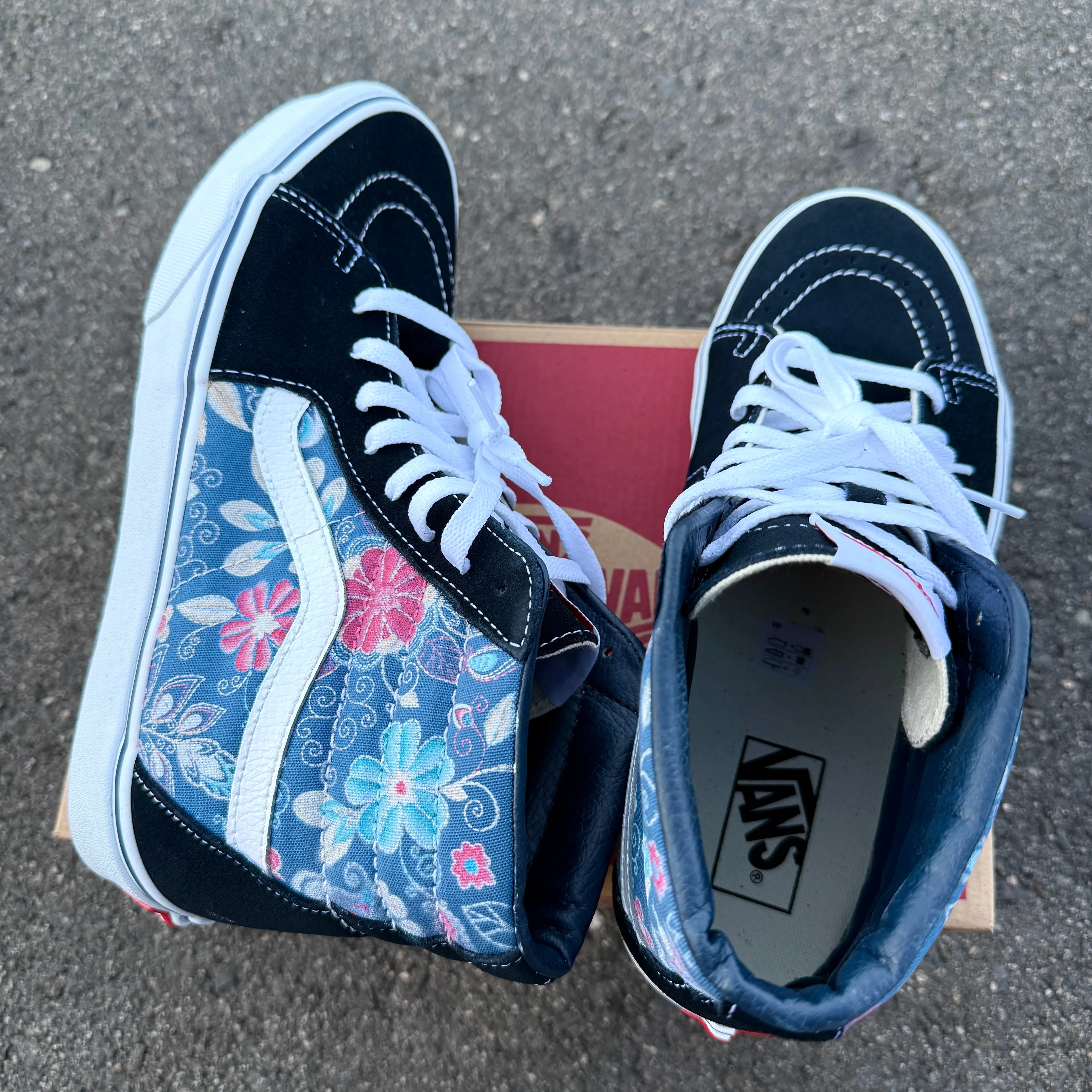 Embroidery Inspired Navy Vans Sk8 Hi Top Shoes - Custom Vans Shoes for Women and Men (Copy)