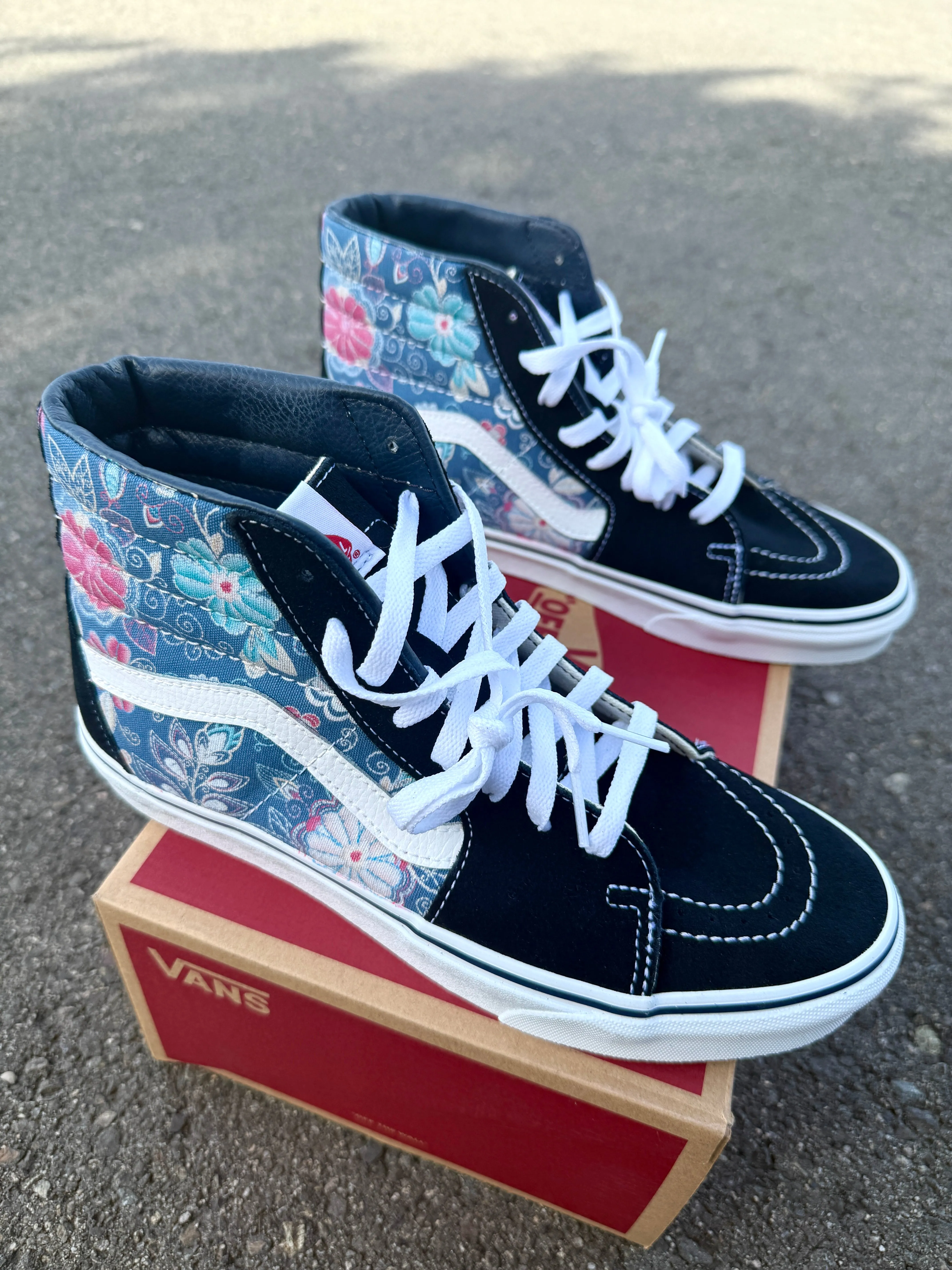 Embroidery Inspired Navy Vans Sk8 Hi Top Shoes - Custom Vans Shoes for Women and Men (Copy)