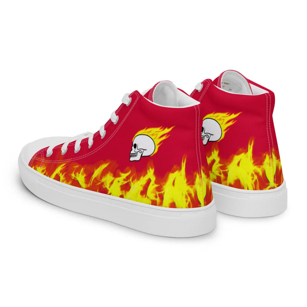 Fiery Skull Men’s High Top Canvas Shoes with Padded Collar