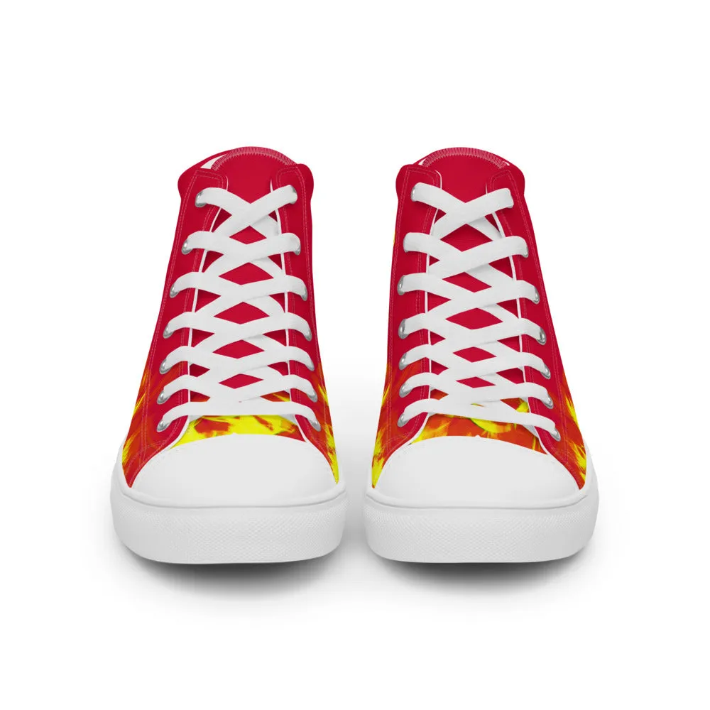 Fiery Skull Men’s High Top Canvas Shoes with Padded Collar