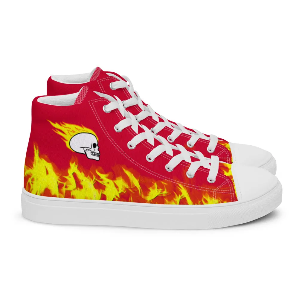 Fiery Skull Men’s High Top Canvas Shoes with Padded Collar