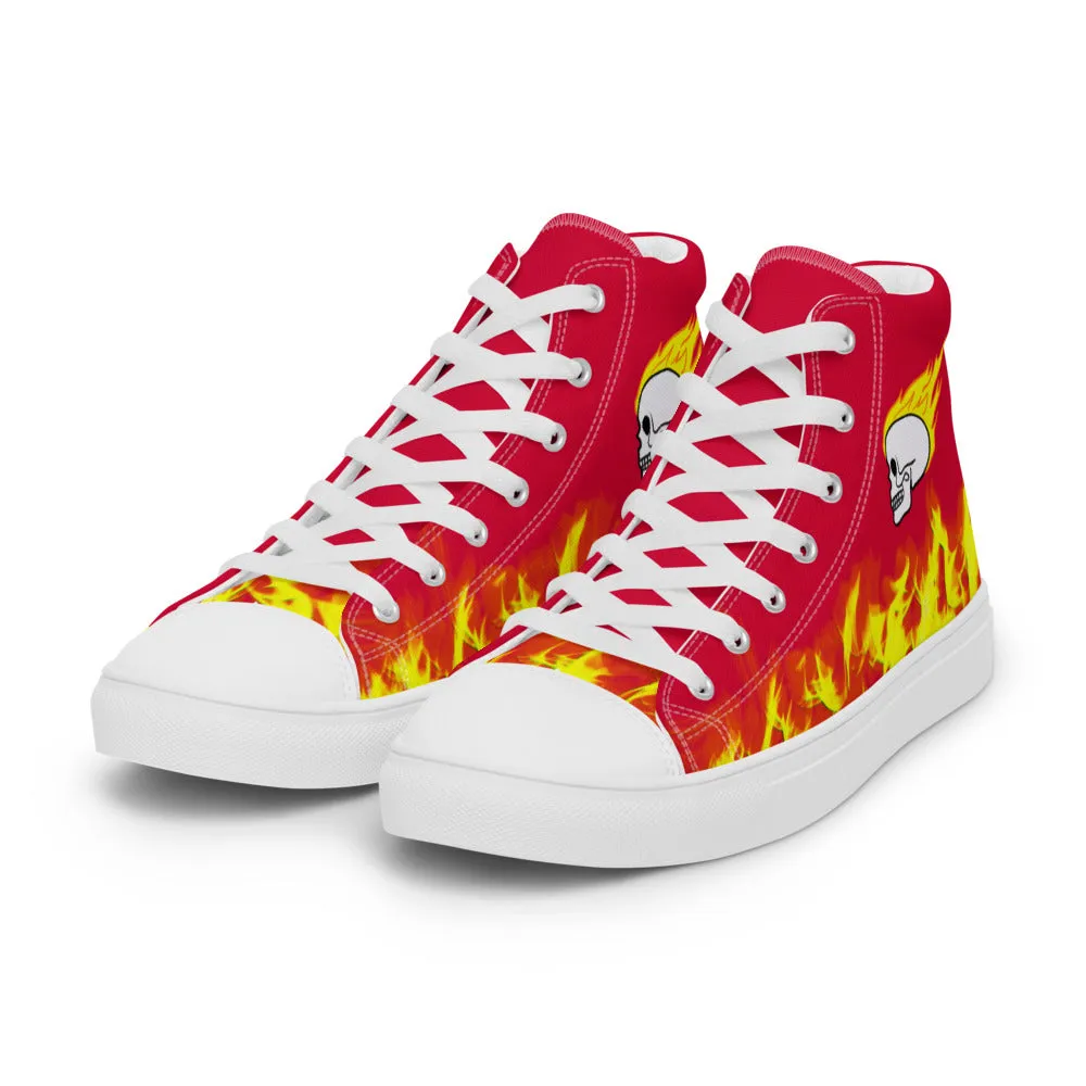 Fiery Skull Men’s High Top Canvas Shoes with Padded Collar