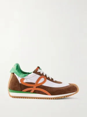 Flow Runner leather-trimmed shell and brushed-suede sneakers