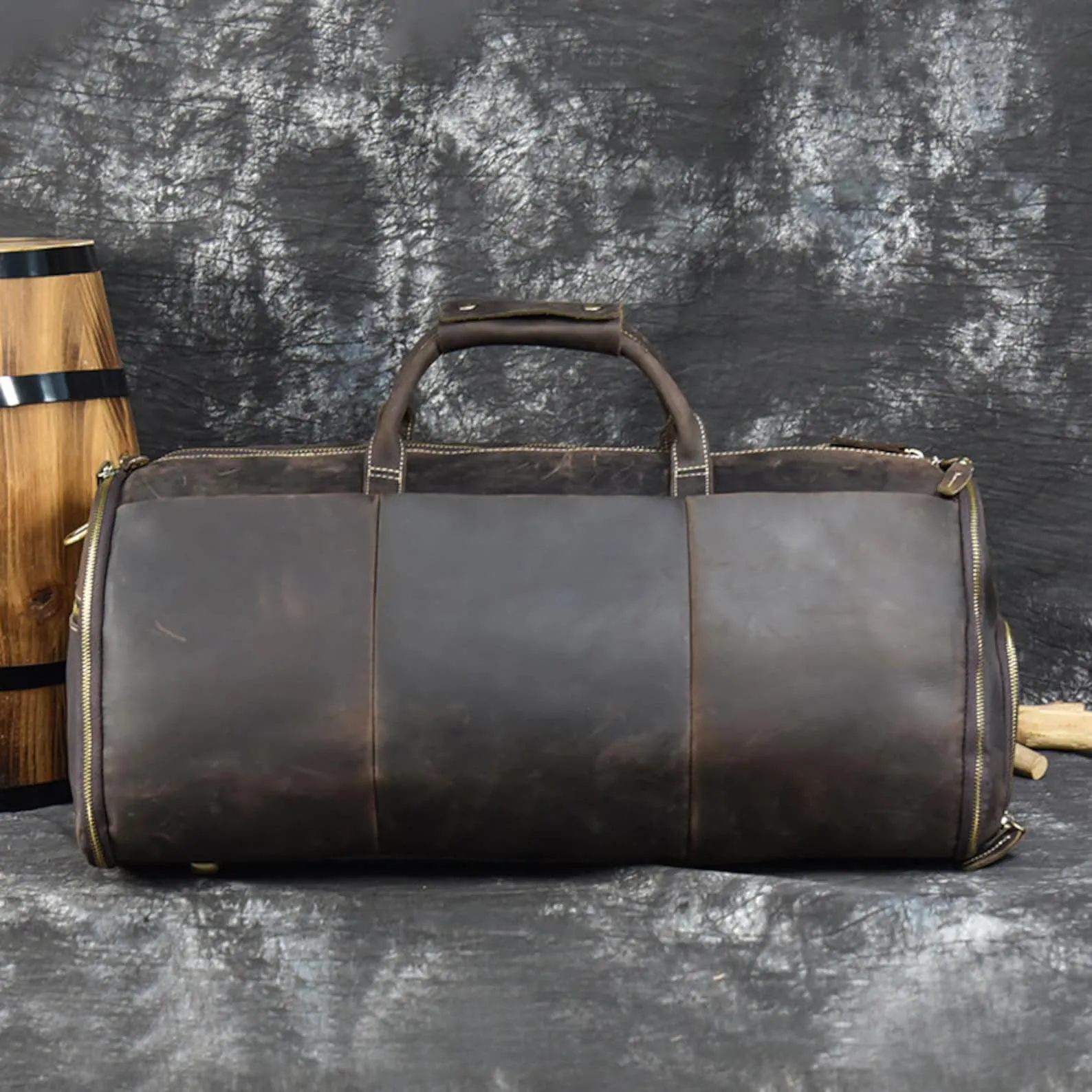 Full Grain Leather Garment Duffle Bag with shoe Compartment