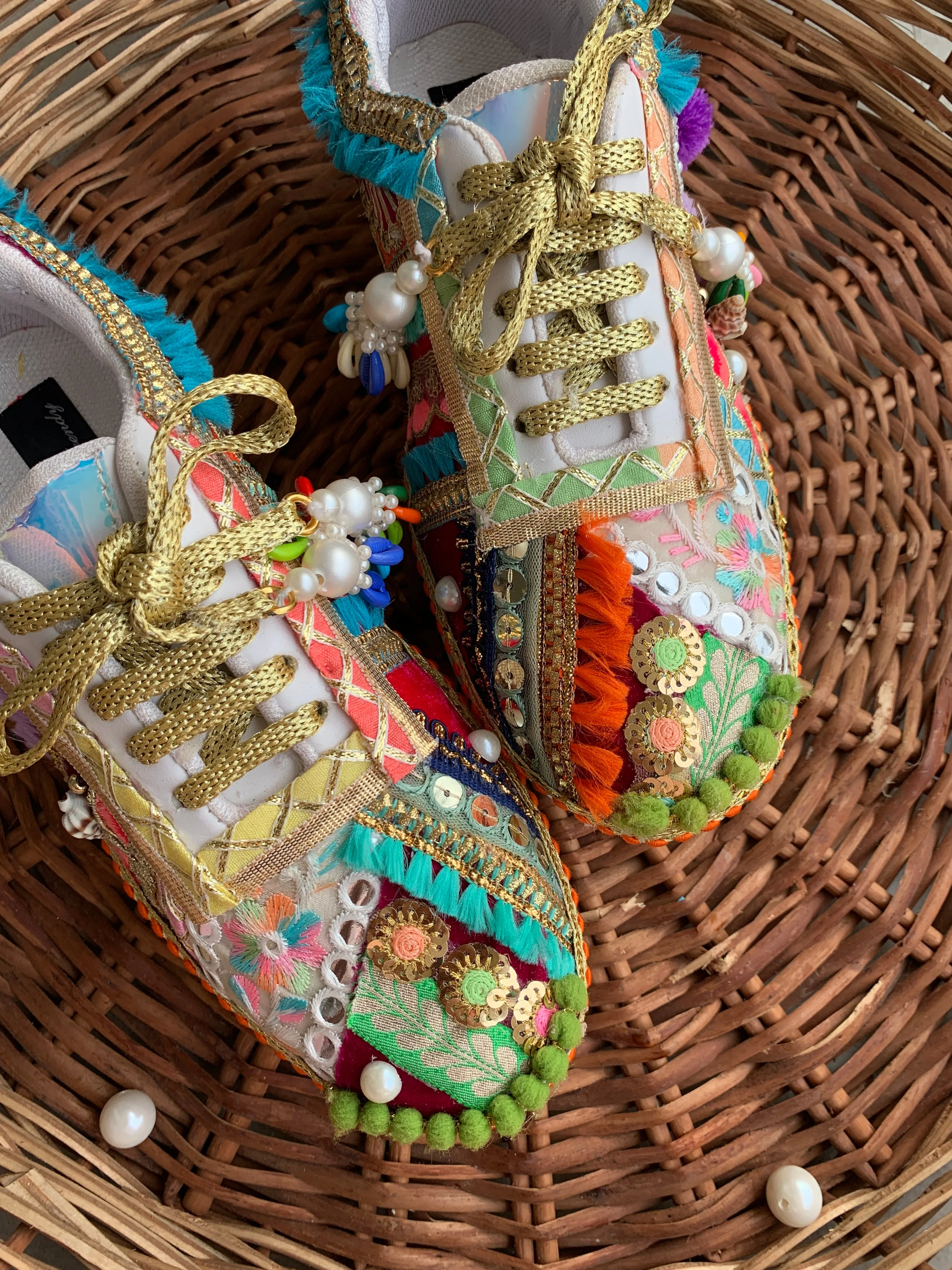 FUNKY N TRENDY boho theme hand work sneakers for brides / bridesmaids/ boho sneakers / bohemian sneakers / boho shoes / multicolored sneakers/ multi colored sneakers