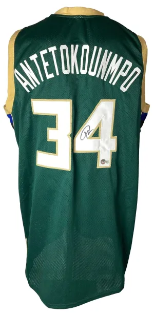 Giannis Antetokounmpo Milwaukee Signed Green Basketball Jersey BAS ITP