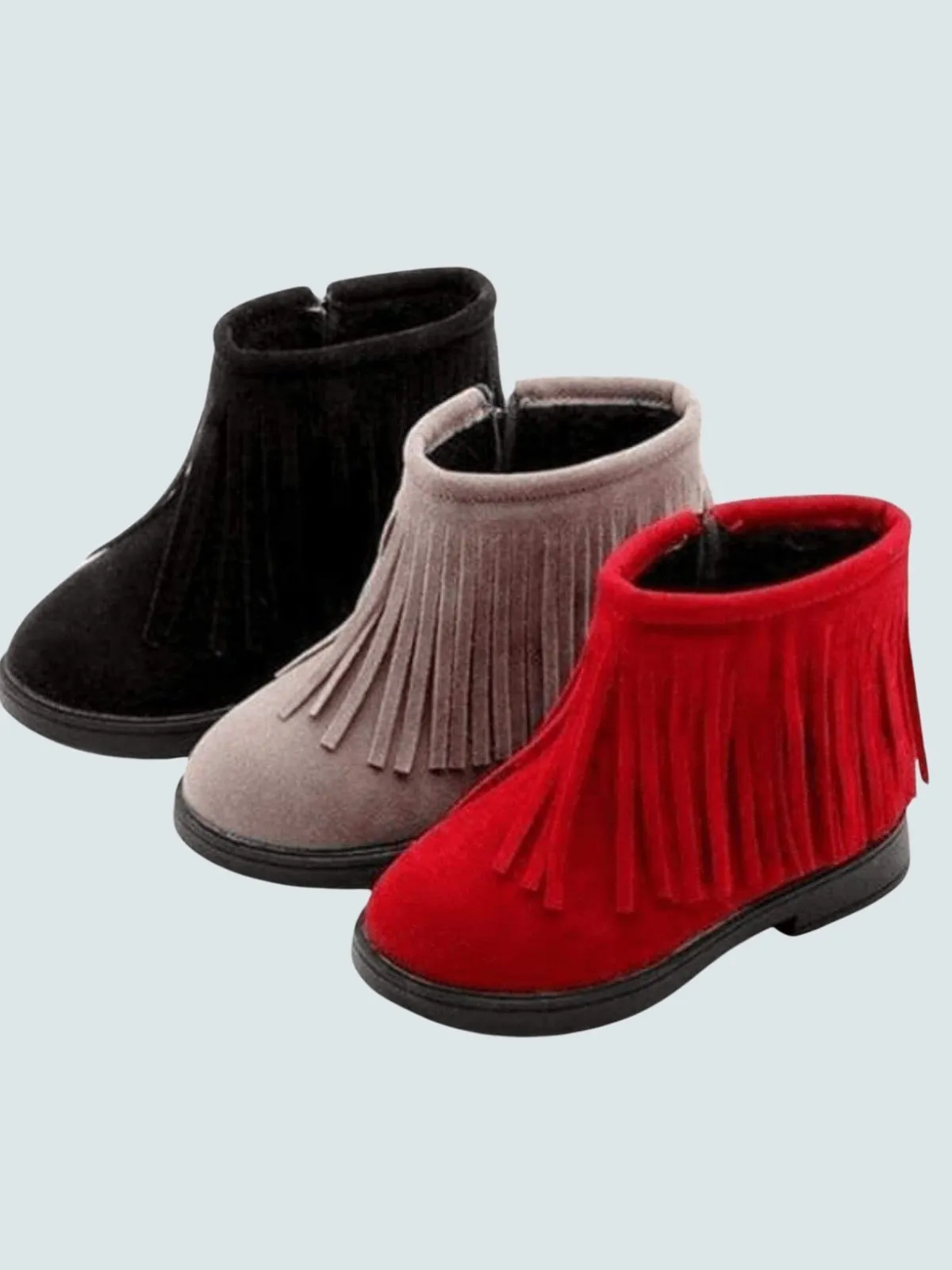 Girls Bohemian Suede Fringe Ankle Boots By Liv and Mia