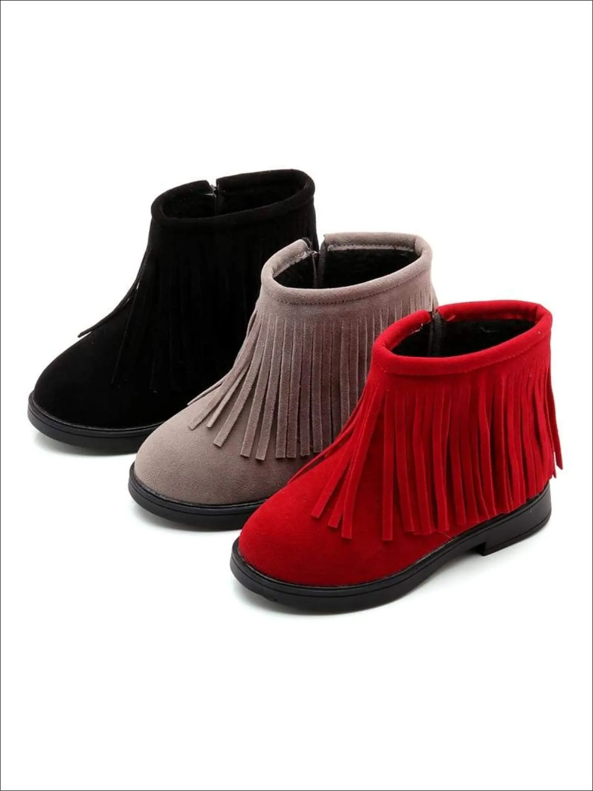 Girls Bohemian Suede Fringe Ankle Boots By Liv and Mia