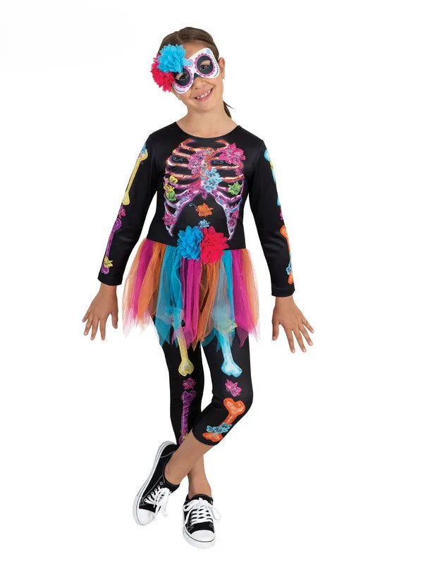 Girls Costume - Skeleton Girl Neon Costume