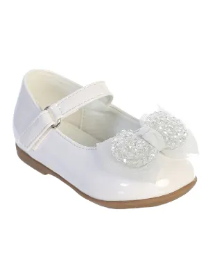 Girls White Crystal Bow Mary Jane Dress Shoes 1 Baby-8 Toddler