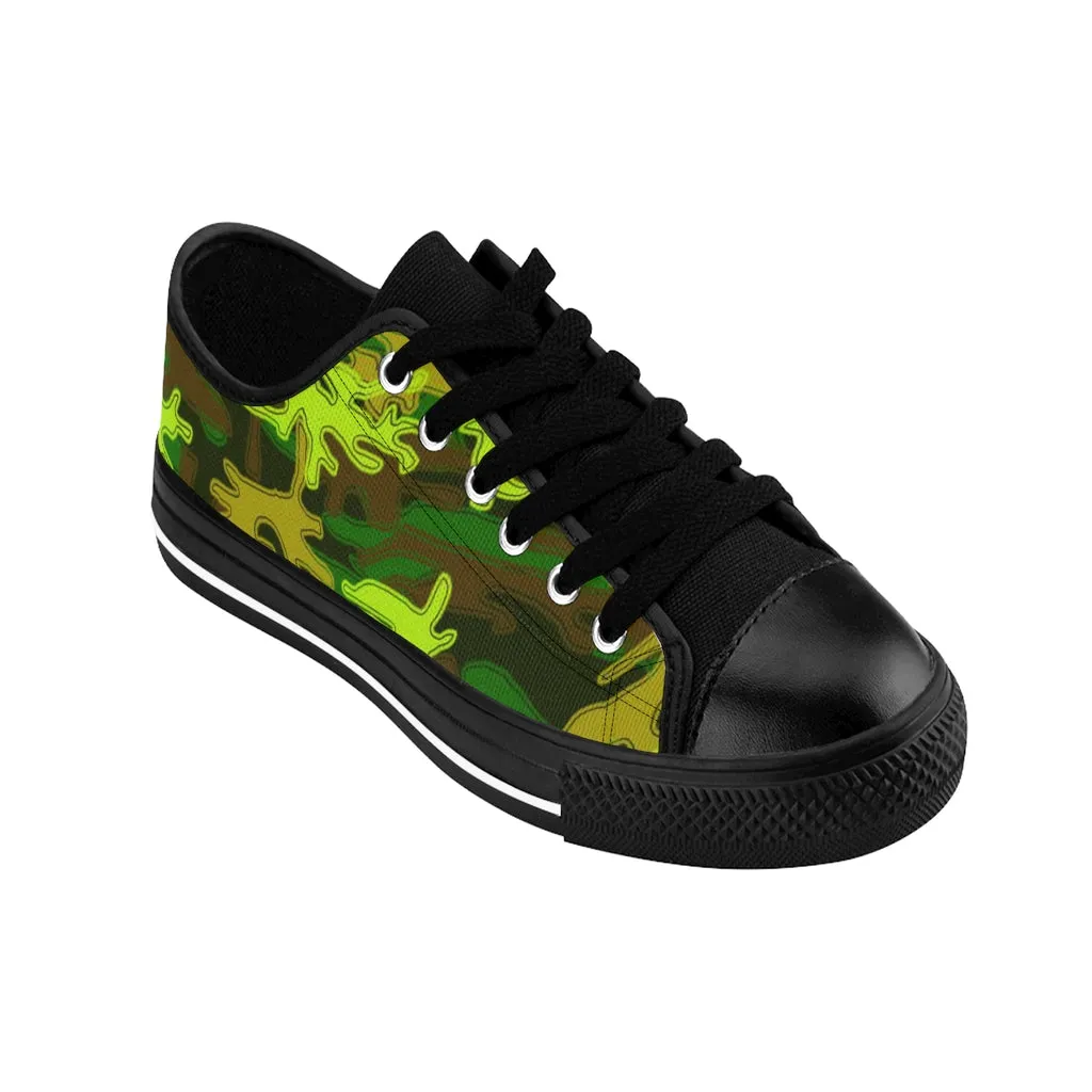 Green Army Camo Women's Sneakers, Army Military Camouflage Printed Fashion Canvas Tennis Shoes