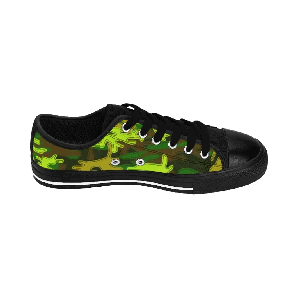 Green Brown Camo Women's Sneakers, Army Military Camouflage Printed Fashion Canvas Tennis Shoes