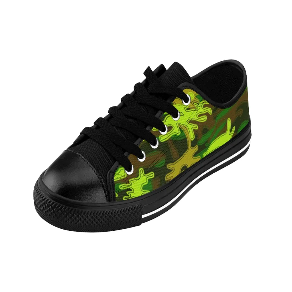 Green Brown Camo Women's Sneakers, Army Military Camouflage Printed Fashion Canvas Tennis Shoes